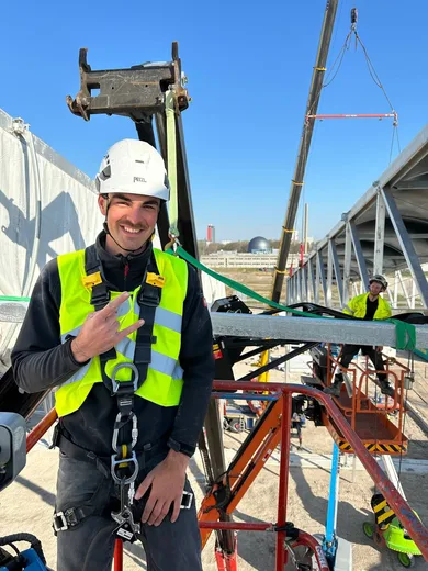 Harnessed in, ready for the next lift