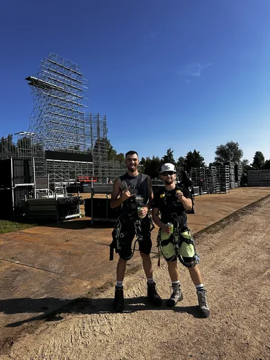 Harnessed up by the Layher tower