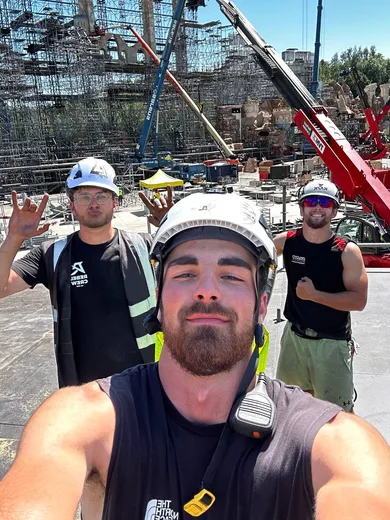 Crew selfie in front of the main stage