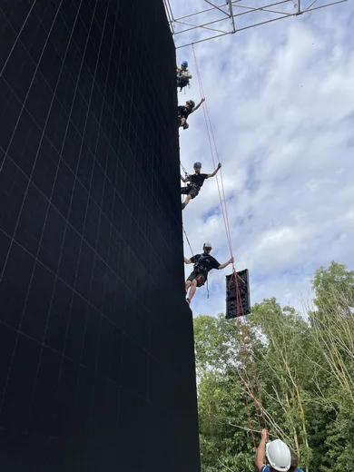 Rope access on a large LED wall